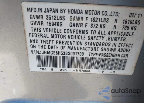 2011 Honda Fit Sport z USA, uszkodzony, nr VIN JHMGE8H53BS001700